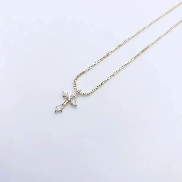 GOLD Cross Necklace for woman | Dainty Cross Necklace | CZ Pendant Cross Pendant - Picture 2 of 5